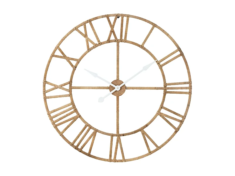 Reloj de pared romano de ratán y metal - Elegante acabado natural-Diámetro 70 cm