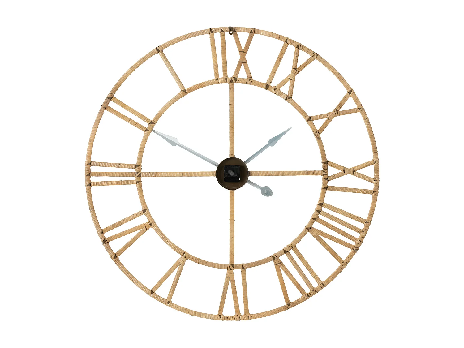 Reloj de pared romano de ratán y metal - Elegante acabado natural-Diámetro 70 cm