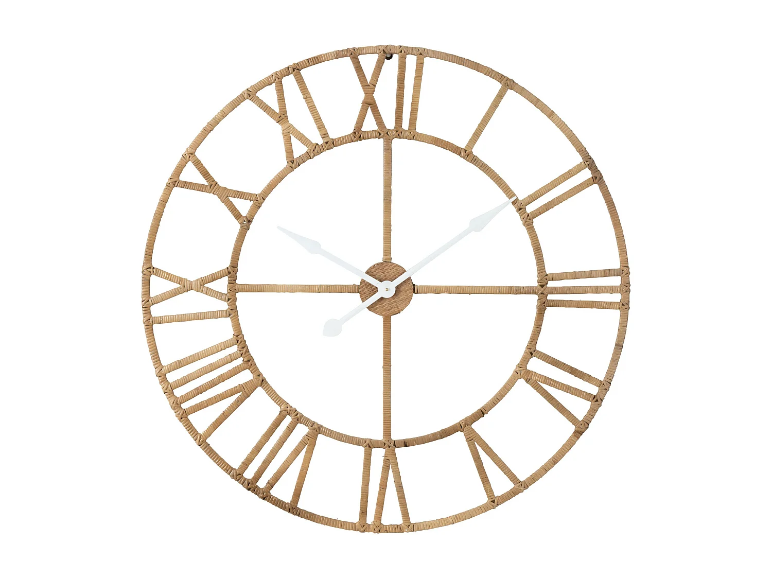 Reloj de pared romano de ratán y metal - Elegante acabado natural-Diámetro 70 cm
