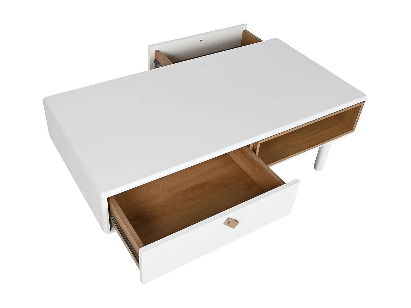 Table basse, table de salon en bois coloris naturel et PU blanc - longueur 120 x profondeur 60 x Hauteur 40 cm
