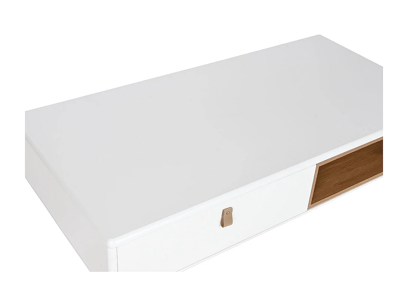 Table basse, table de salon en bois coloris naturel et PU blanc - longueur 120 x profondeur 60 x Hauteur 40 cm