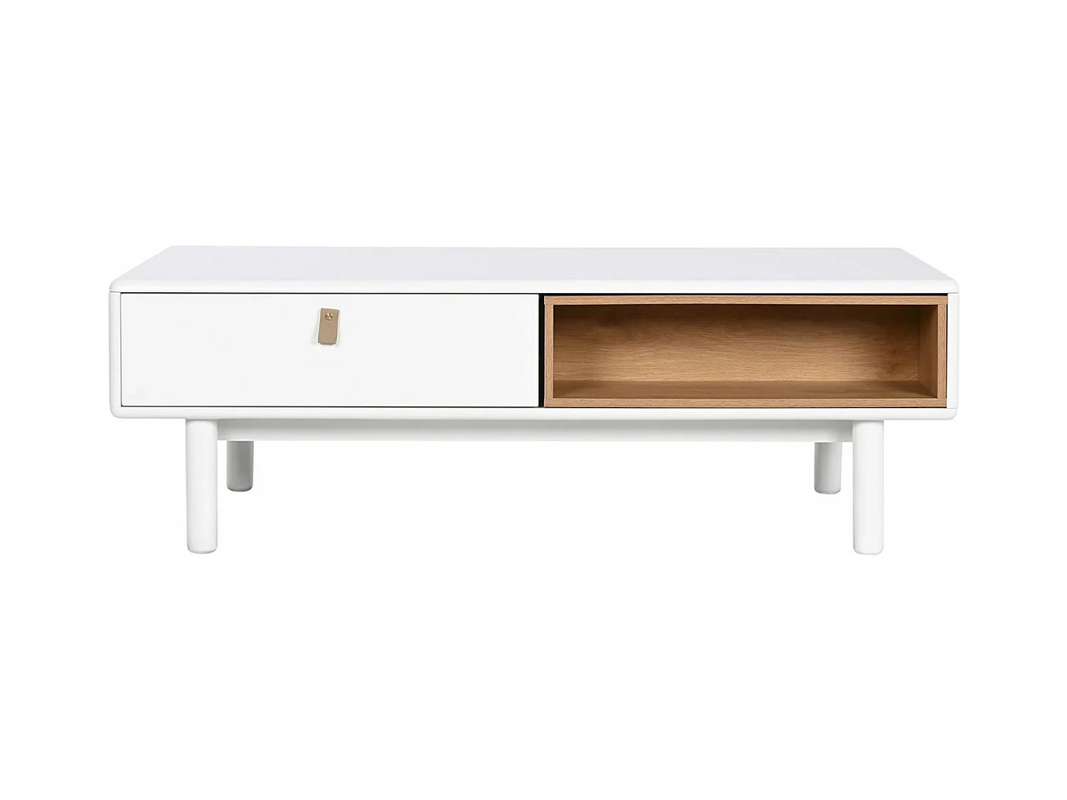 Table basse, table de salon en bois coloris naturel et PU blanc - longueur 120 x profondeur 60 x Hauteur 40 cm