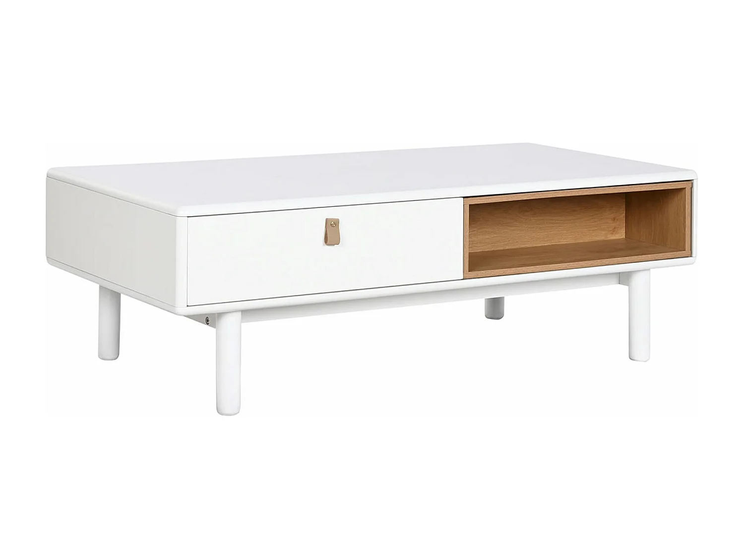 Table basse, table de salon en bois coloris naturel et PU blanc - longueur 120 x profondeur 60 x Hauteur 40 cm