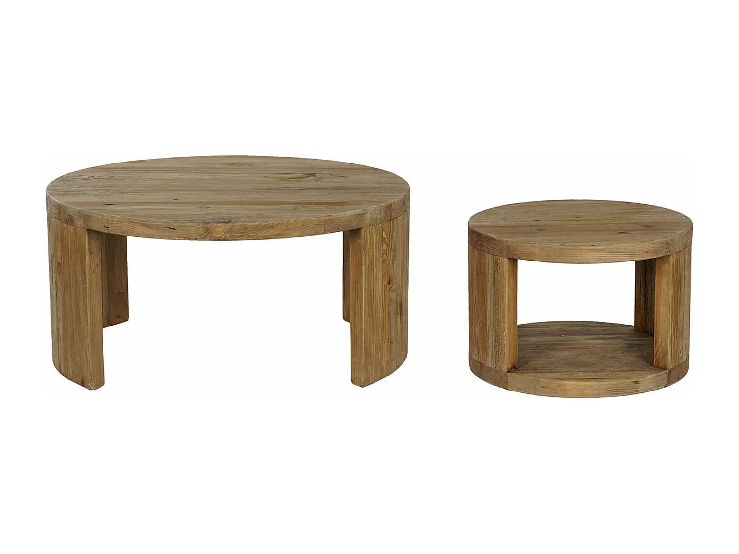 Set de 2 tables d'appoints rondes en bois de pin coloris naturel