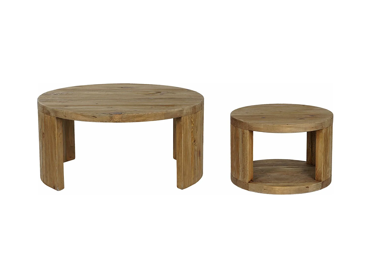 Set de 2 tables d'appoints rondes en bois de pin coloris naturel