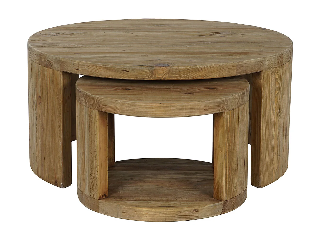Set de 2 tables d'appoints rondes en bois de pin coloris naturel