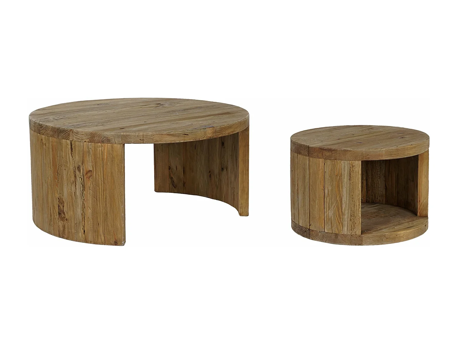 Set de 2 tables d'appoints rondes en bois de pin coloris naturel