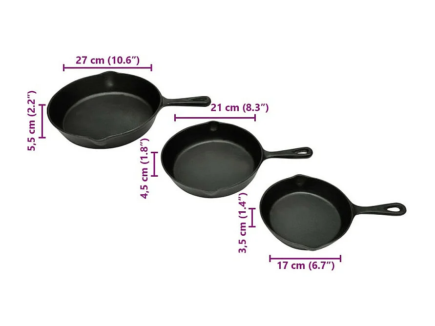 3-tlg. Steakpfannen Set Gusseisen