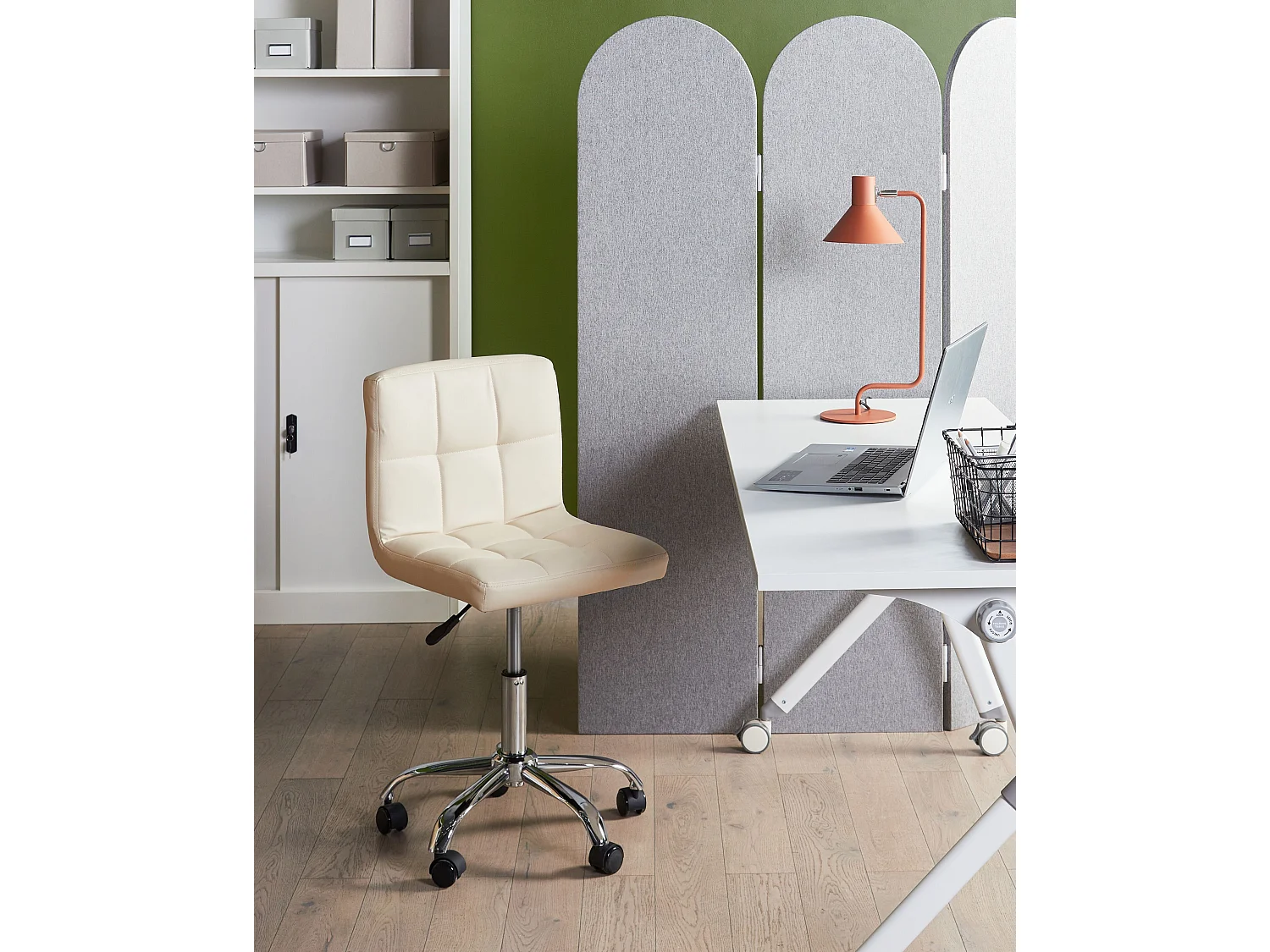 Arbeitsstuhl Arbeitshocker Hocker mit Rollen beige Polyester Marion