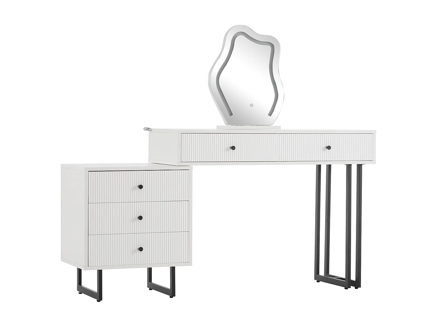 Toeletta con specchio LED - 2 cassetti e un mobiletto estraibile - Bianco (sgabello non incluso)