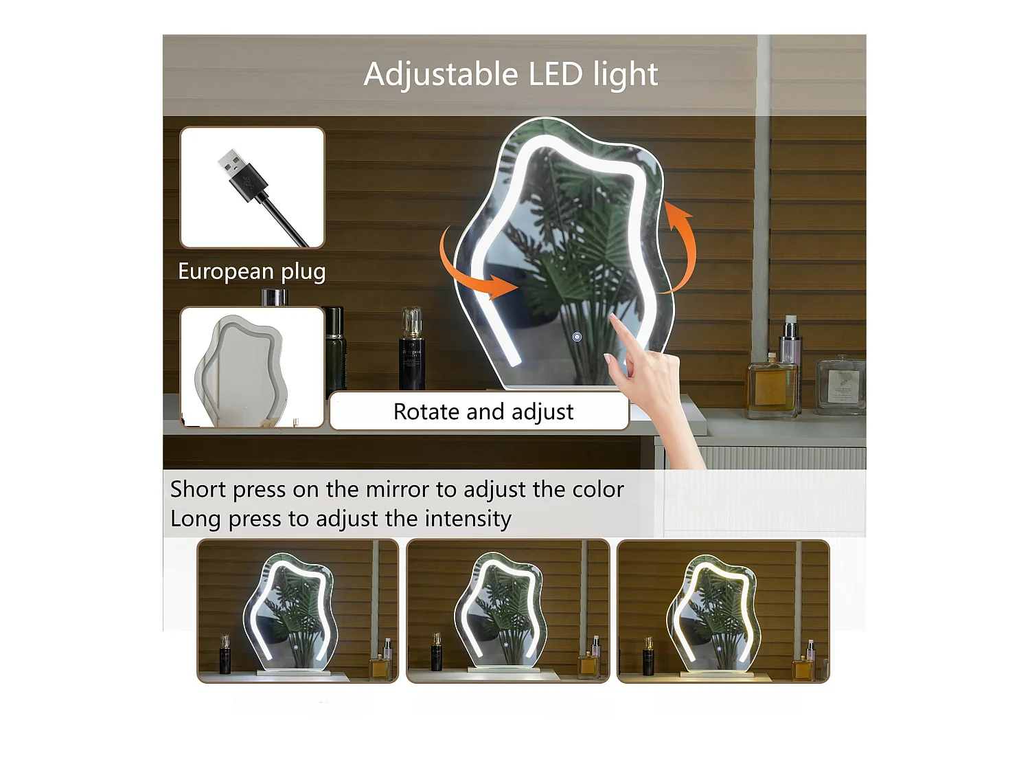 Coiffeuse avec miroir à LED - 2 tiroirs et une armoire amovible - Blanc (tabouret non inclus)