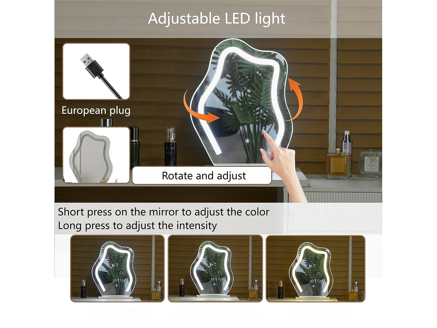 Coiffeuse avec miroir à LED - 2 tiroirs et une armoire amovible - Blanc (tabouret non inclus)