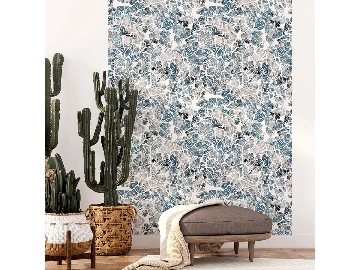 Papier peint intissé pré-encollé - SCANDINAVE PIERRE BLEUE ET GRISE - 1 rouleau de 300x60cm