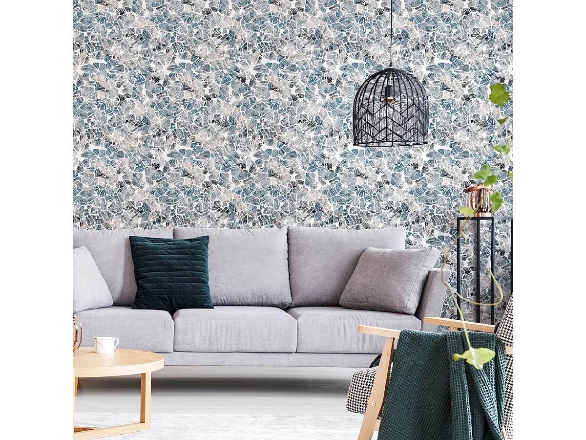 Papier peint intissé pré-encollé - SCANDINAVE PIERRE BLEUE ET GRISE - 1 rouleau de 300x60cm