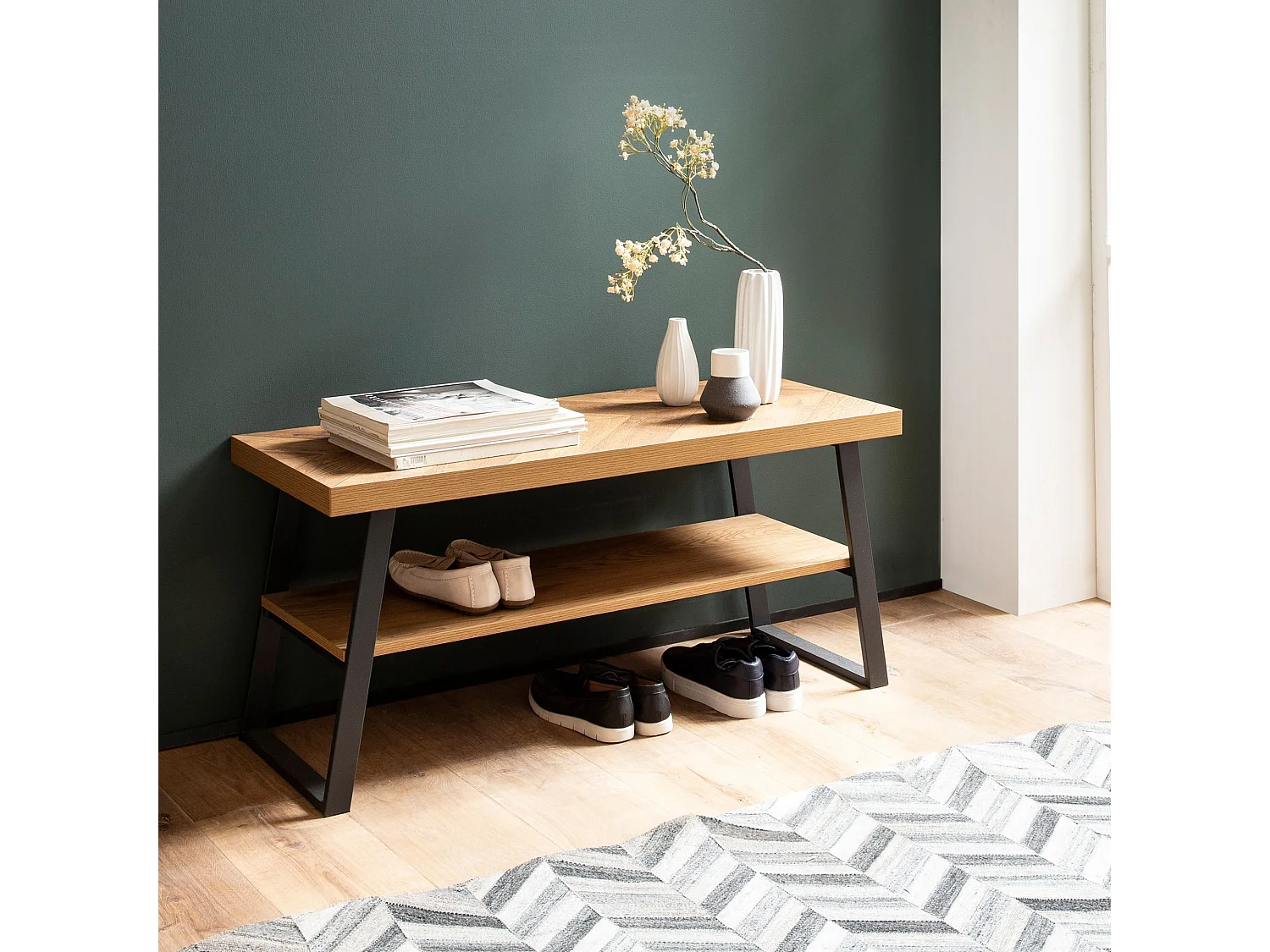 Banc de Rangement à Chaussure Entrée 100 cm Étagère a Chaussures Chêne