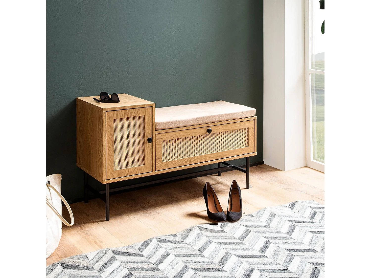 Banc de Rangement à Chaussure Entrée 100 cm Étagère a Chaussures Chêne