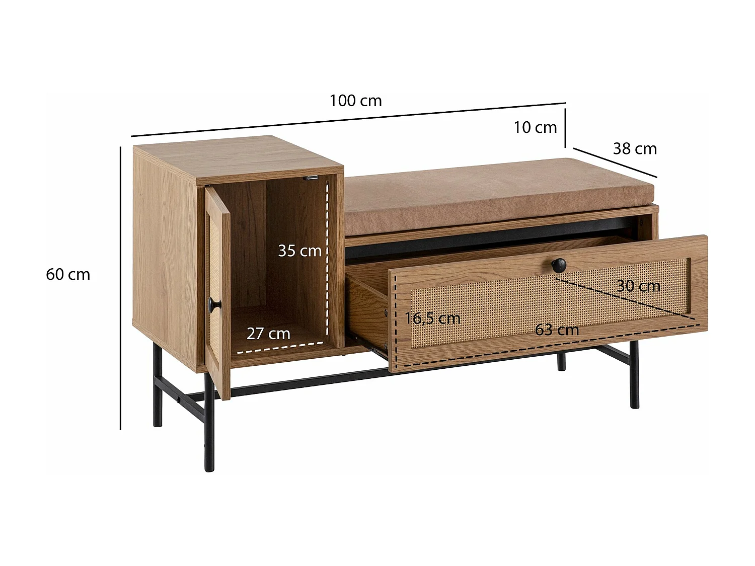 Banc de Rangement à Chaussure Entrée 100 cm Étagère a Chaussures Chêne