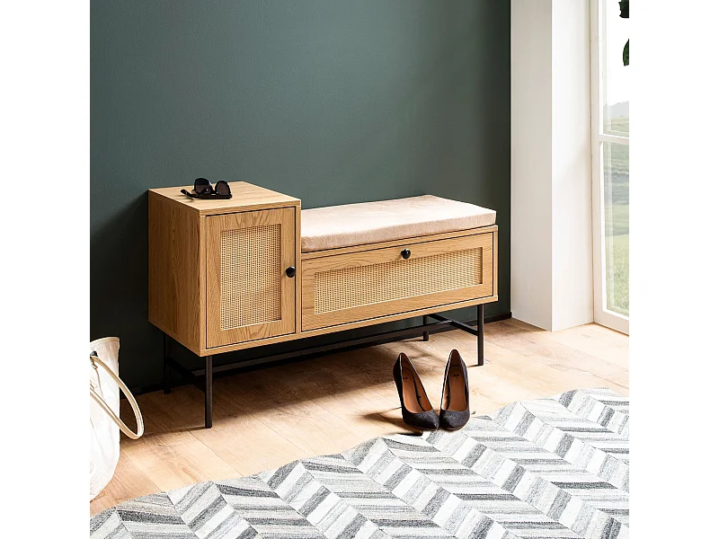 Banc de Rangement à Chaussure Entrée 100 cm Étagère a Chaussures Chêne