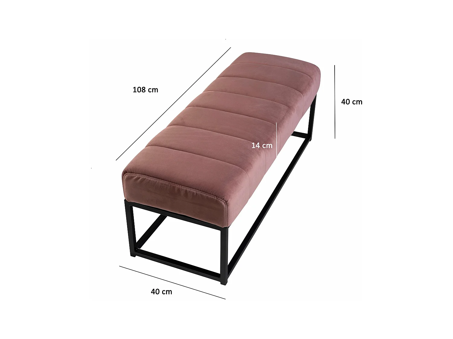 Banc 108 cm Velours Rembourré Banc Banquette Moderne Couloir Métal