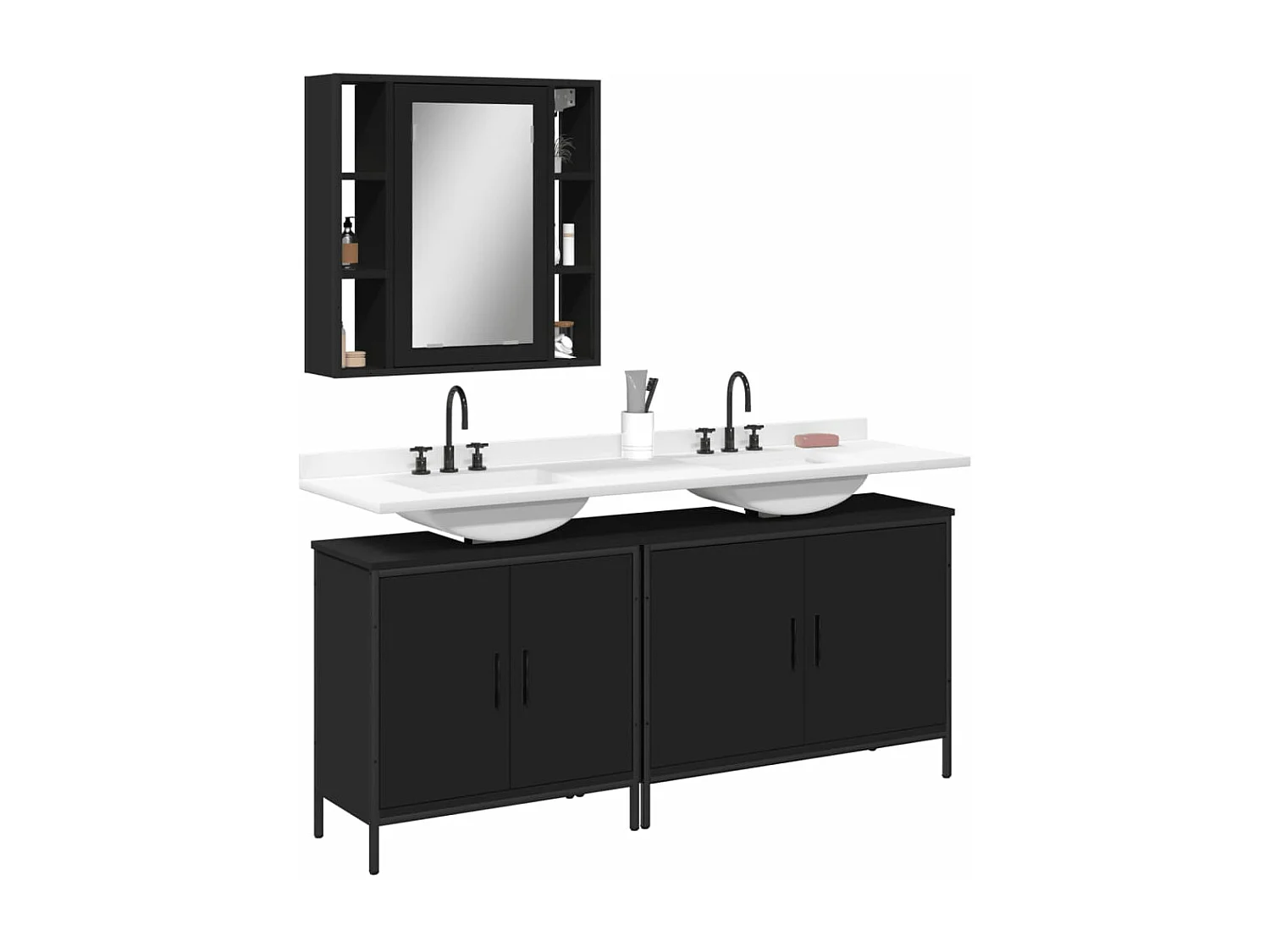 Ensemble d'armoires salle de bain 3 pcs noir bois d'ingénierie