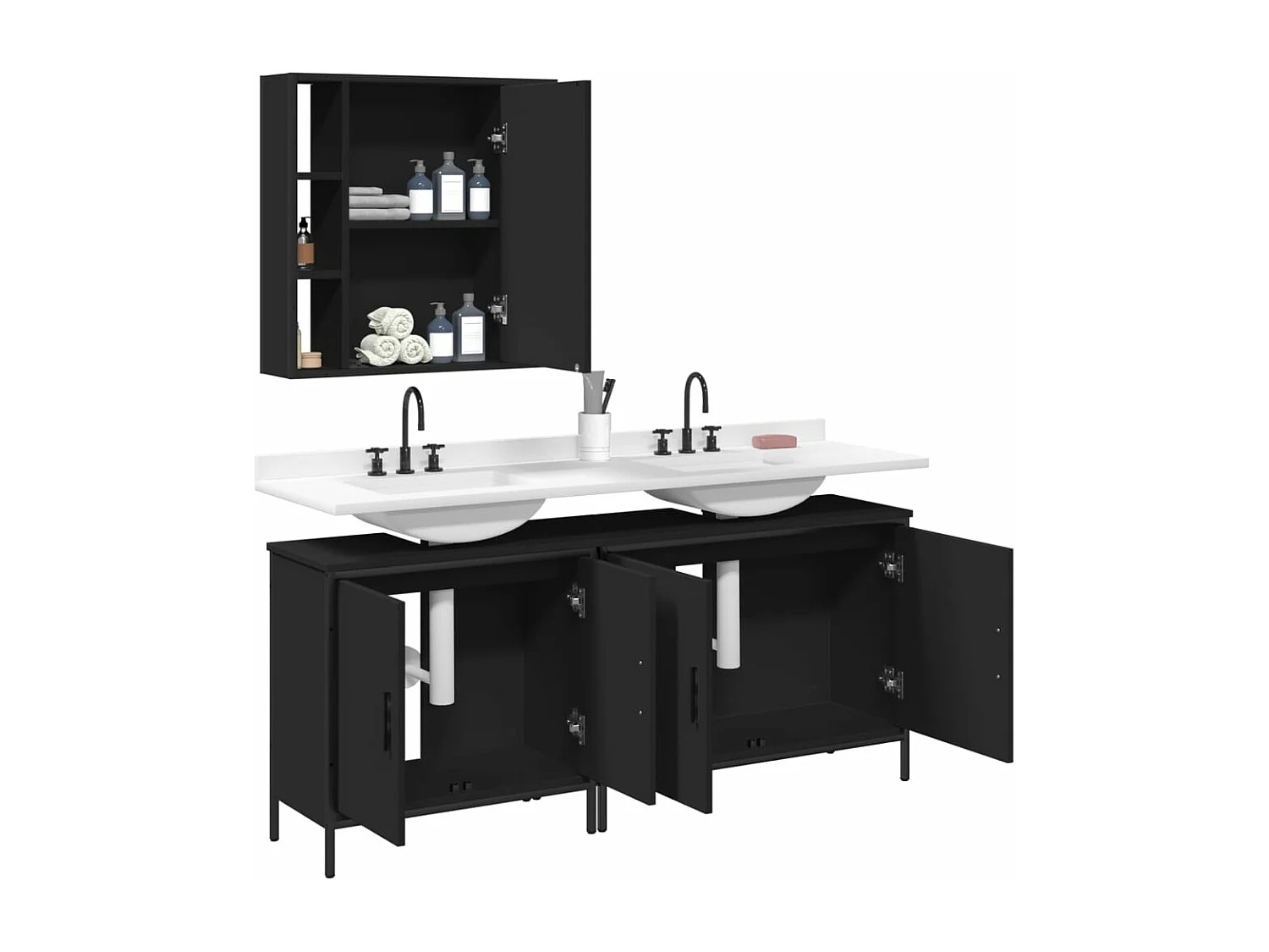 Ensemble d'armoires salle de bain 3 pcs noir bois d'ingénierie