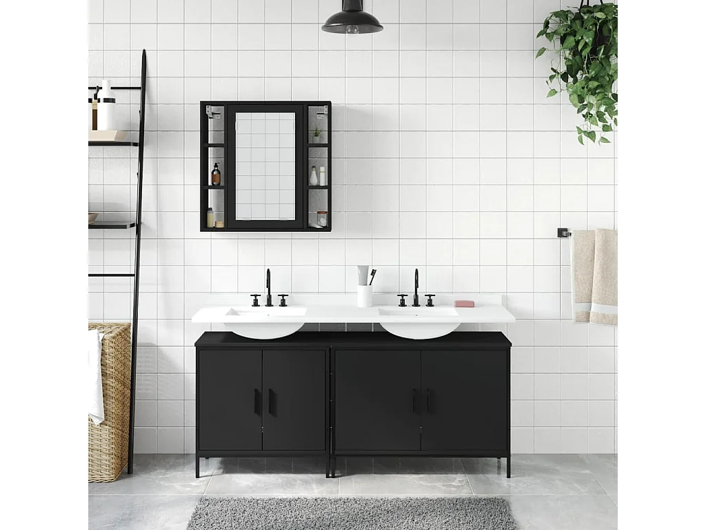 Ensemble d'armoires salle de bain 3 pcs noir bois d'ingénierie