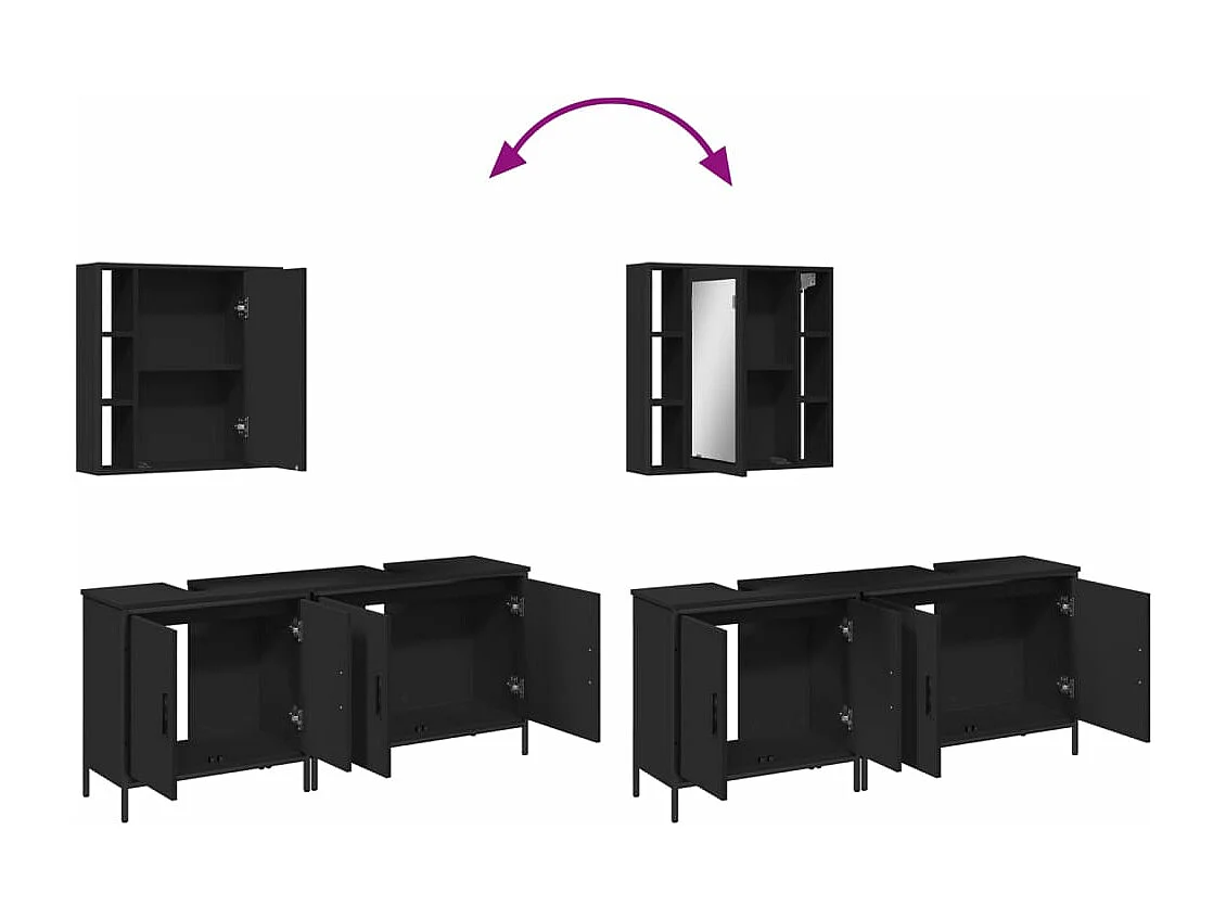 Ensemble d'armoires salle de bain 3 pcs noir bois d'ingénierie