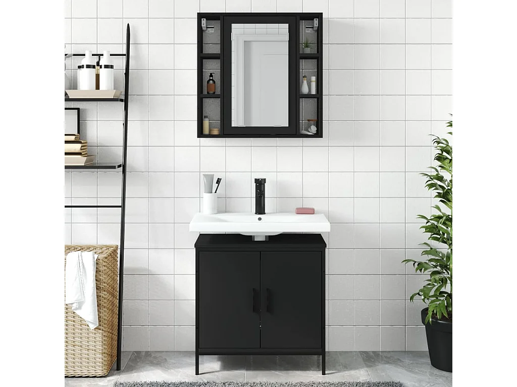 Ensemble de meubles salle de bain 2 pcs noir bois d'ingénierie