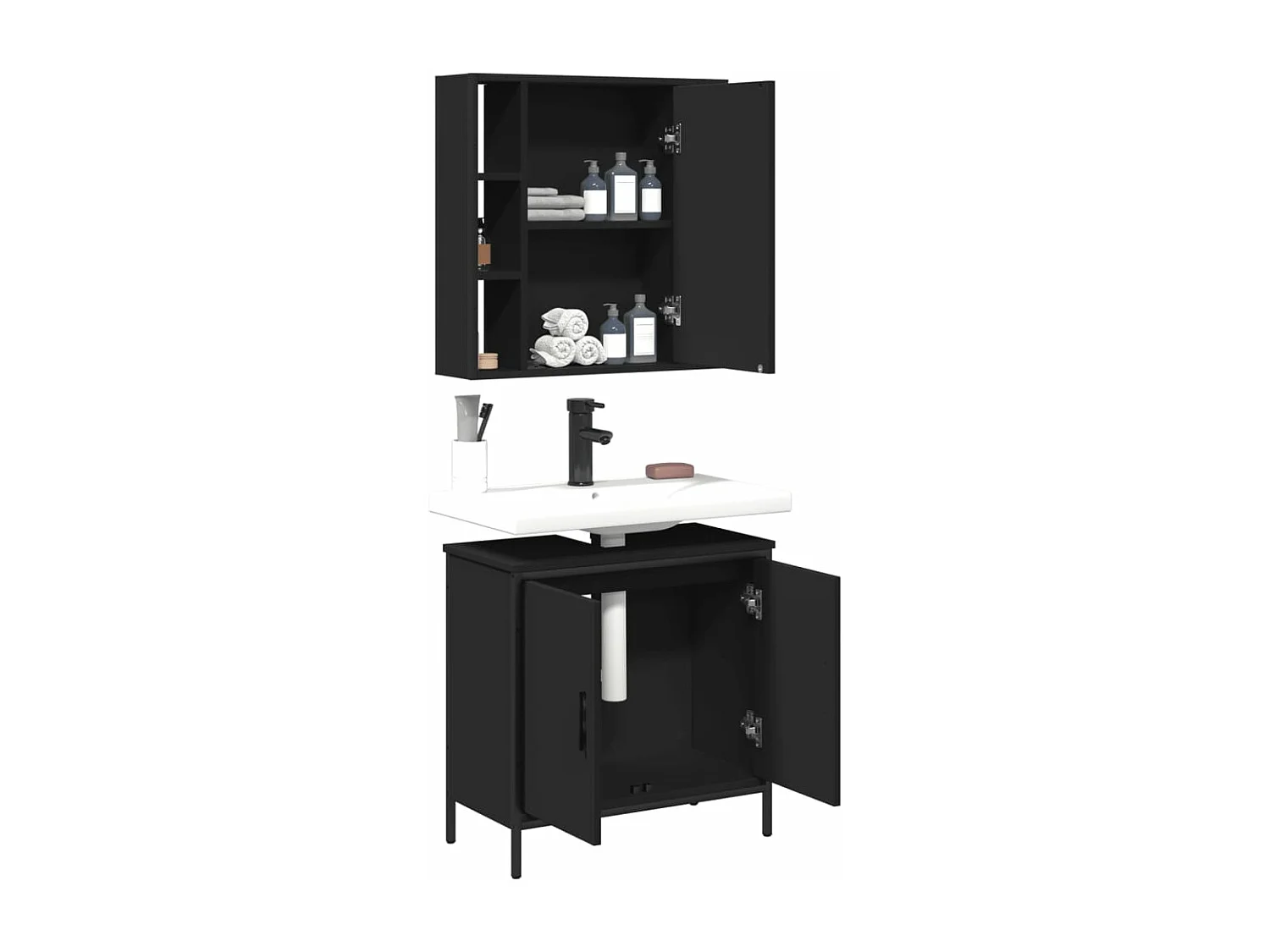 Ensemble de meubles salle de bain 2 pcs noir bois d'ingénierie