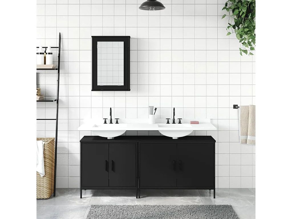 Ensemble de meubles salle de bain 3 pcs noir bois d'ingénierie