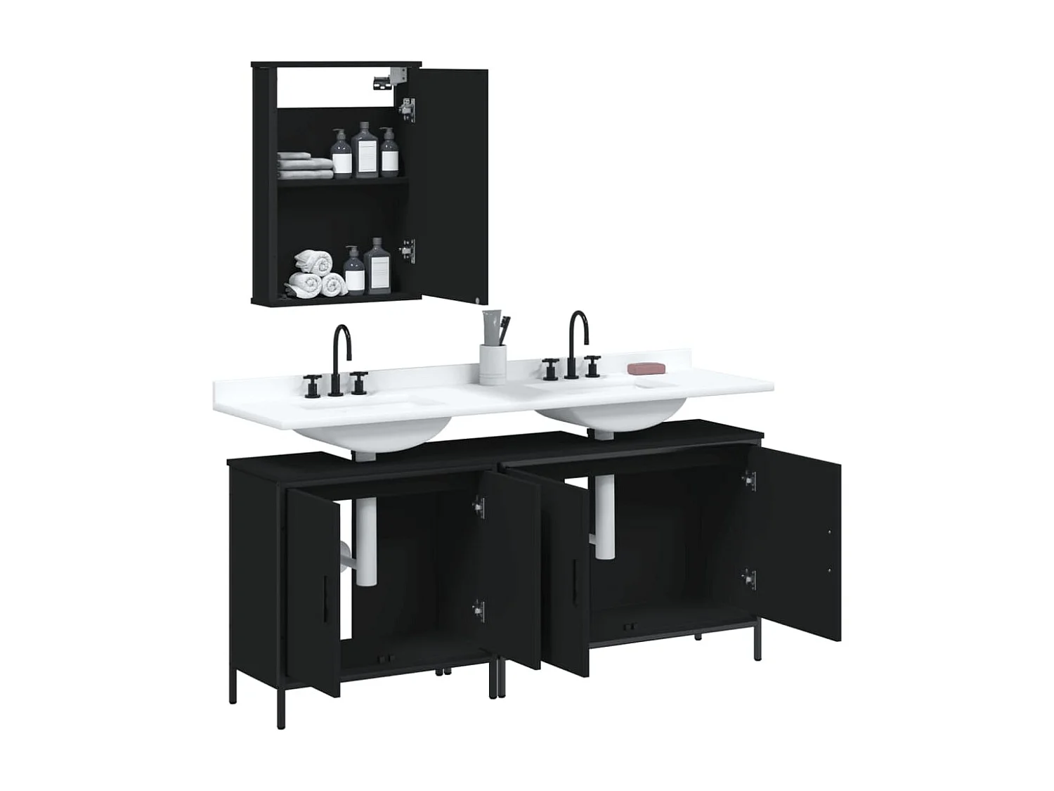 Ensemble de meubles salle de bain 3 pcs noir bois d'ingénierie