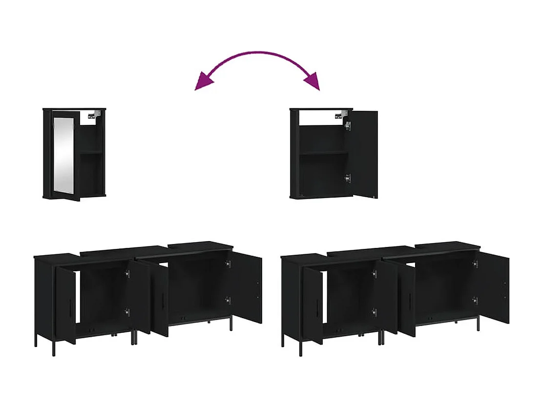 Ensemble de meubles salle de bain 3 pcs noir bois d'ingénierie