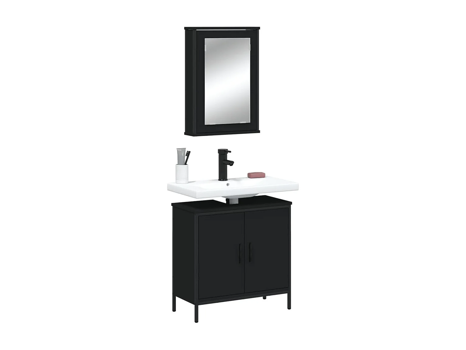 Ensemble de meubles salle de bain 2 pcs noir bois d'ingénierie