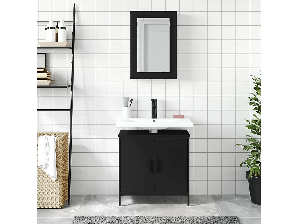 Ensemble de meubles salle de bain 2 pcs noir bois d'ingénierie