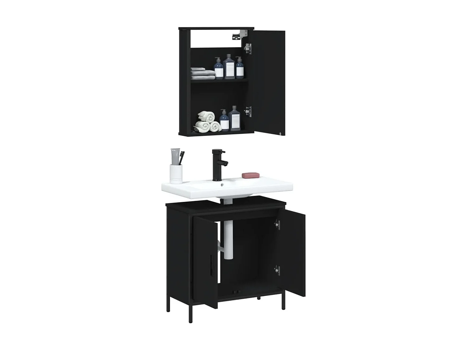 Ensemble de meubles salle de bain 2 pcs noir bois d'ingénierie