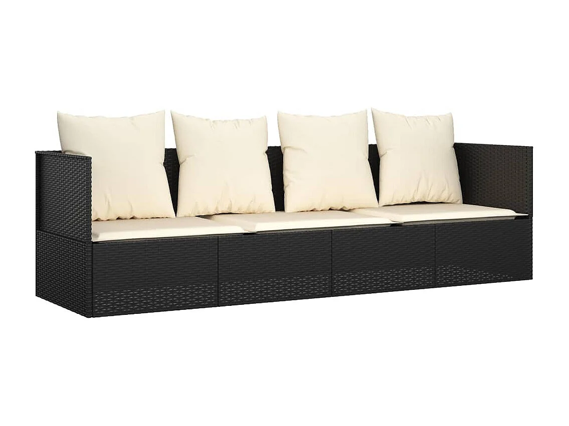 Lit de salon d'extérieur avec coussins Noir Résine tressée