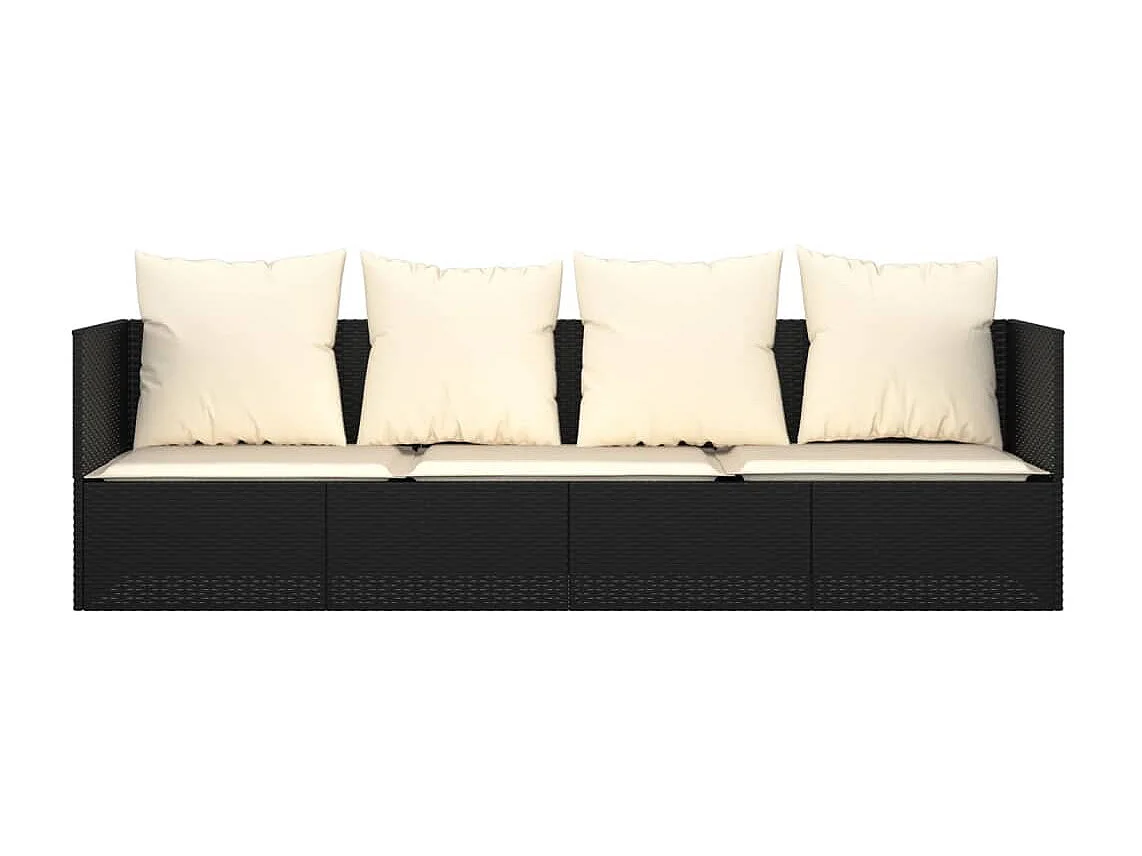Lit de salon d'extérieur avec coussins Noir Résine tressée