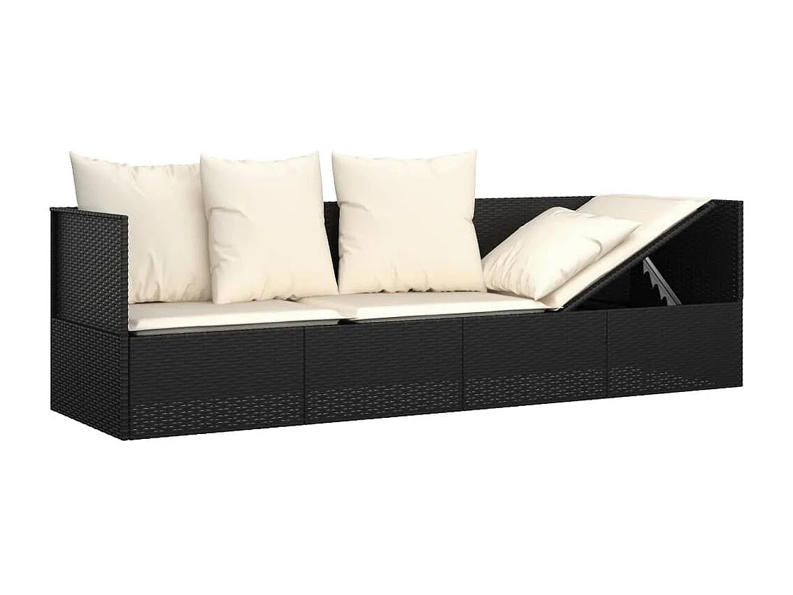 Lit de salon d'extérieur avec coussins Noir Résine tressée