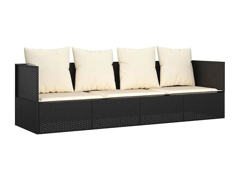 Lit de salon d'extérieur avec coussins Noir Résine tressée