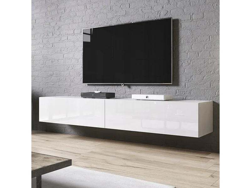 Meuble TV suspendu blanc 200 cm 2 portes Casual