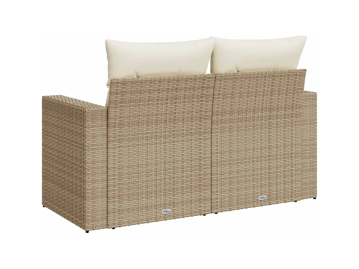 Canapé de jardin avec coussins 2 places beige résine tressée