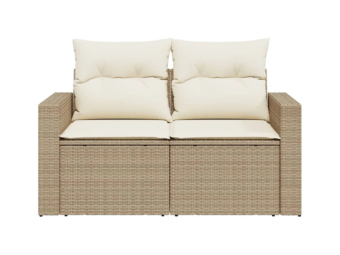 Canapé de jardin avec coussins 2 places beige résine tressée