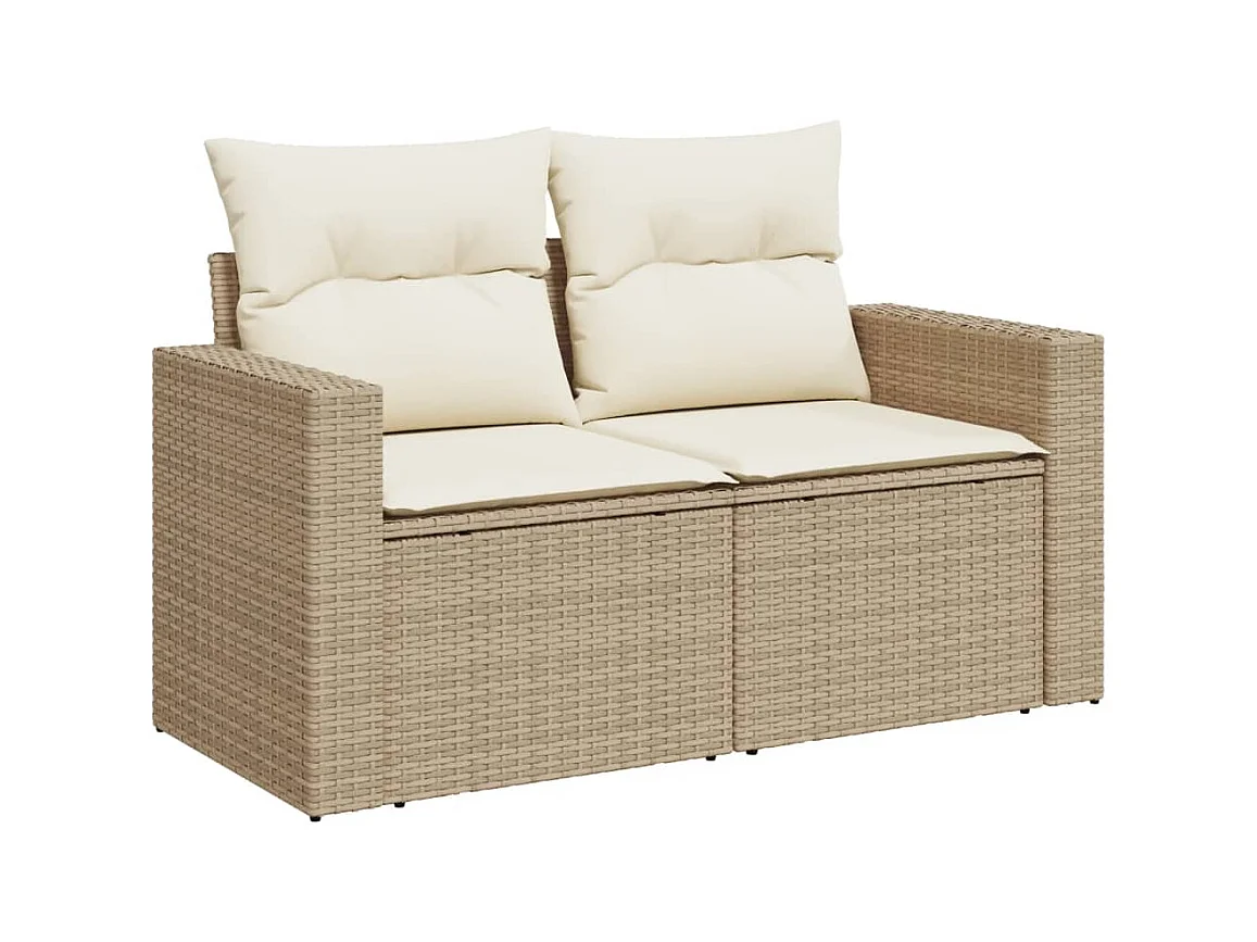 Canapé de jardin avec coussins 2 places beige résine tressée