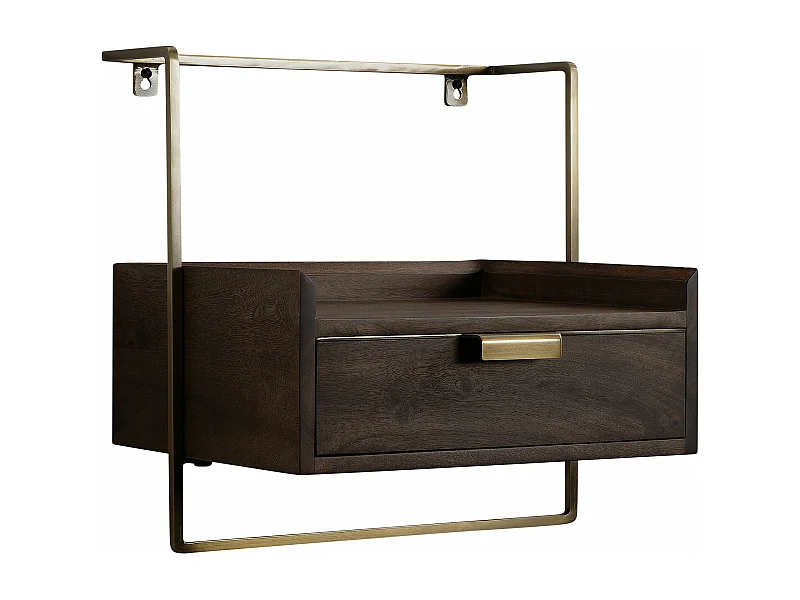 Table de Chevet Murale Bois Massif Métal Flottante de Nuit 44x45x35 cm