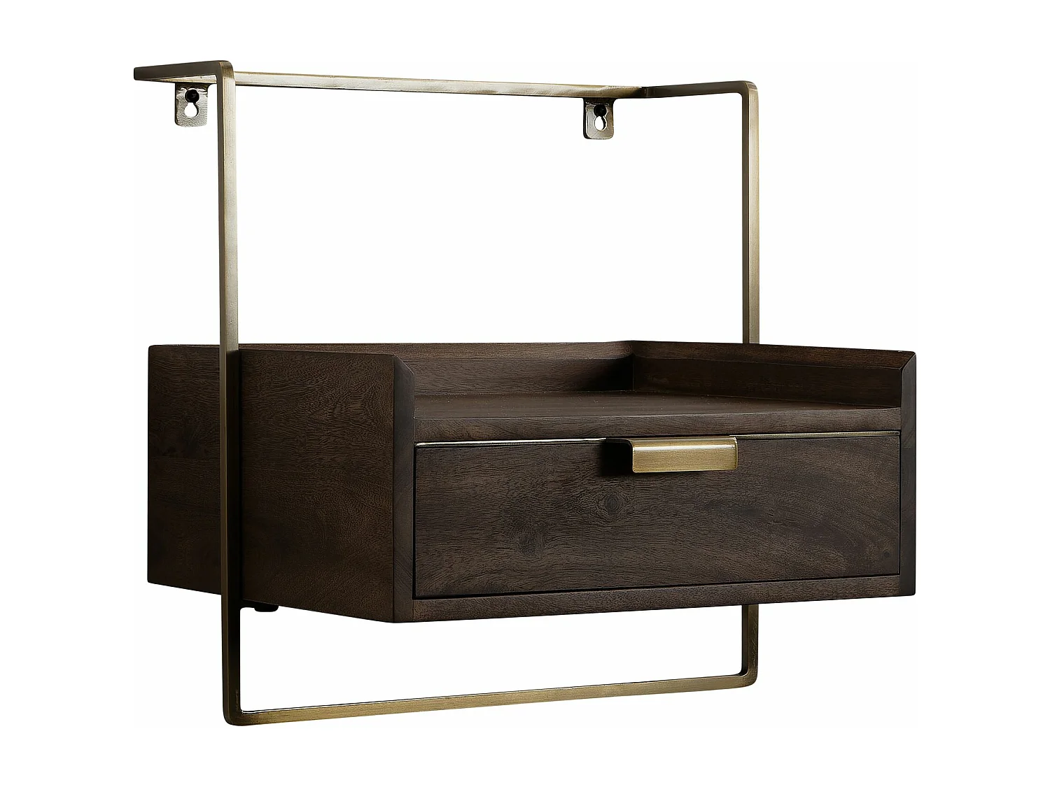 Table de Chevet Murale Bois Massif Métal Flottante de Nuit 44x45x35 cm