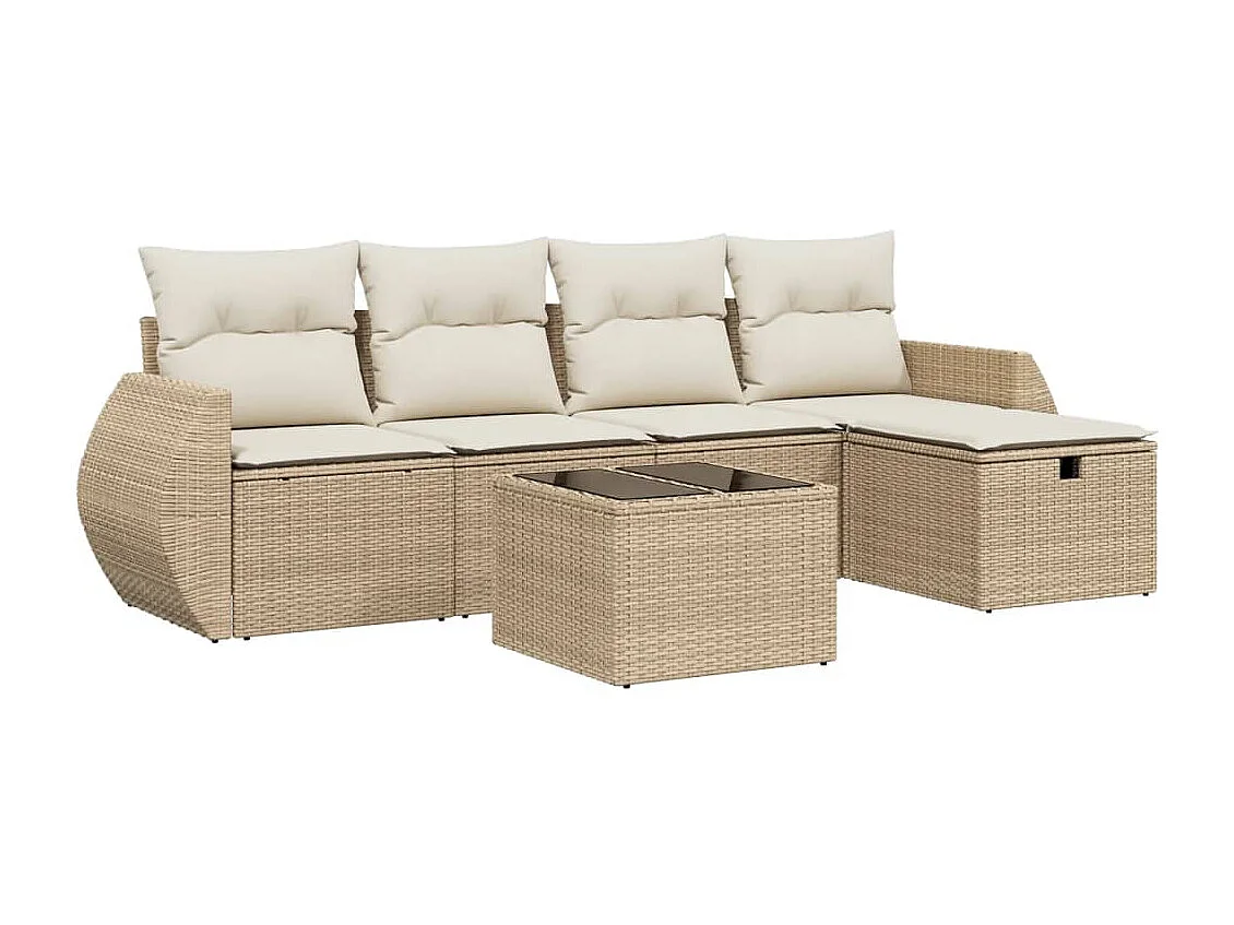 Salon de jardin avec coussins 6 pcs beige résine tressée