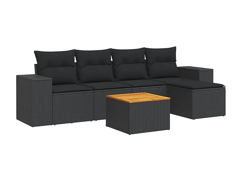 Salon de jardin 6 pcs avec coussins noir résine tressée