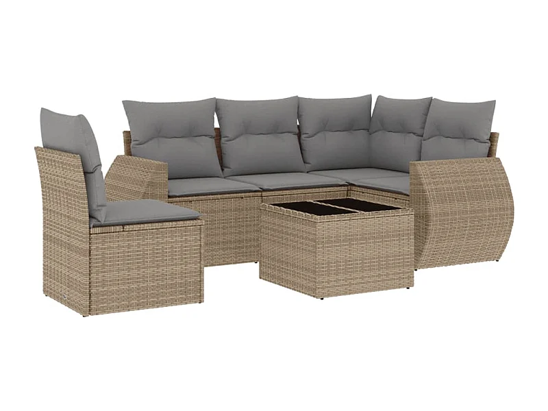 Salon de jardin avec coussins 6 pcs beige résine tressée