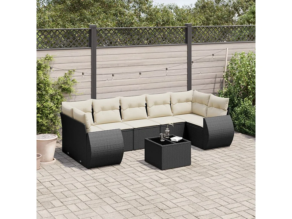 Salon de jardin 8 pcs avec coussins noir résine tressée