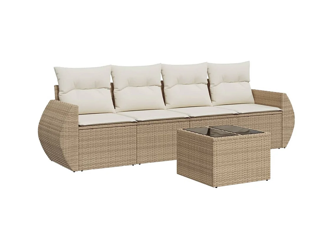 Salon de jardin avec coussins 5 pcs beige résine tressée